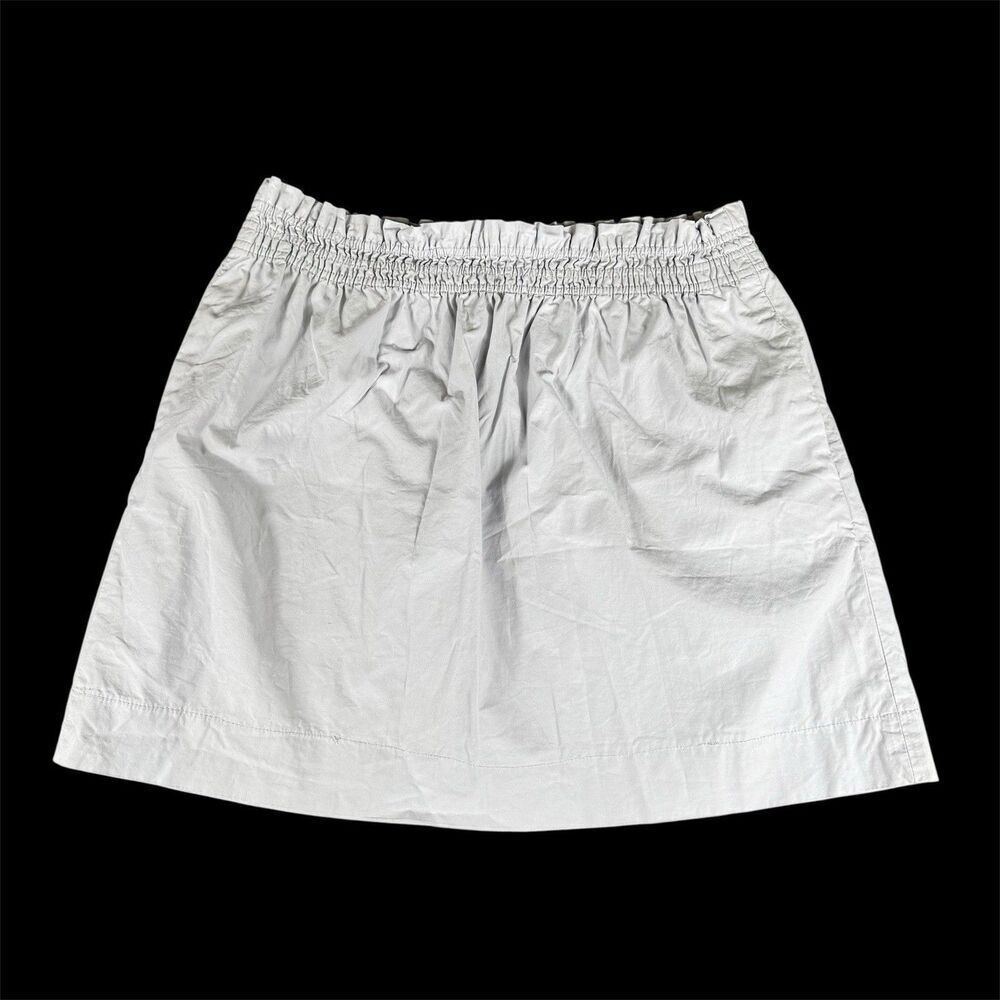 J. Crew Sz 12 Classic 100% Cotton Smocked Waist Mini Skirt With Pockets Gray - Picture 1 of 10